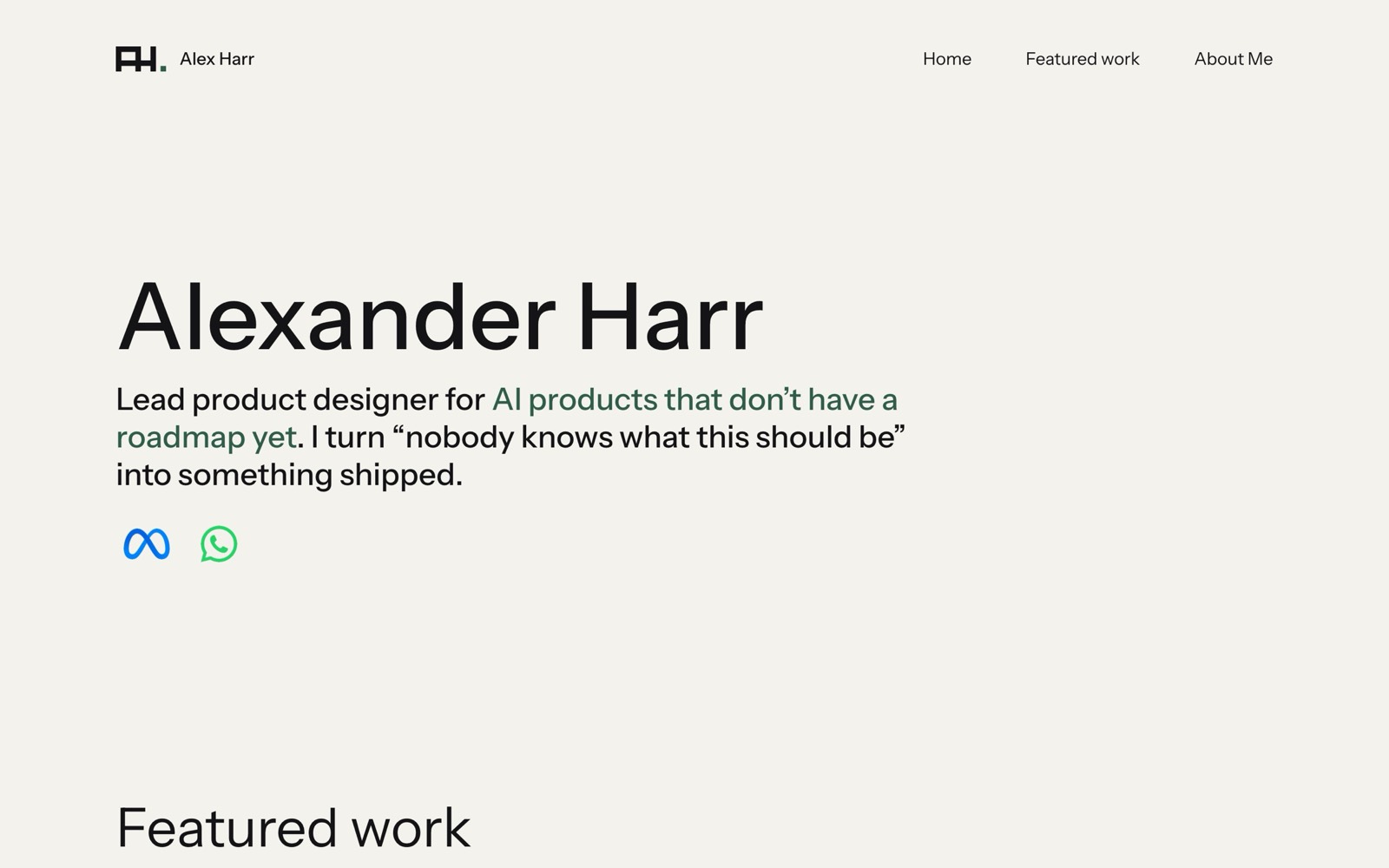 The first site: a light page with a large name and a positioning line.